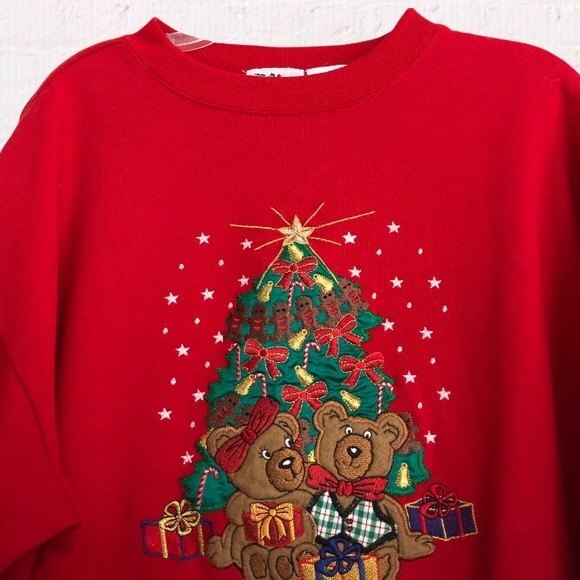 Christmas Sweatshirt Womens Size Medium Red Vintage Bears Crew Neck - Picture 2 of 10